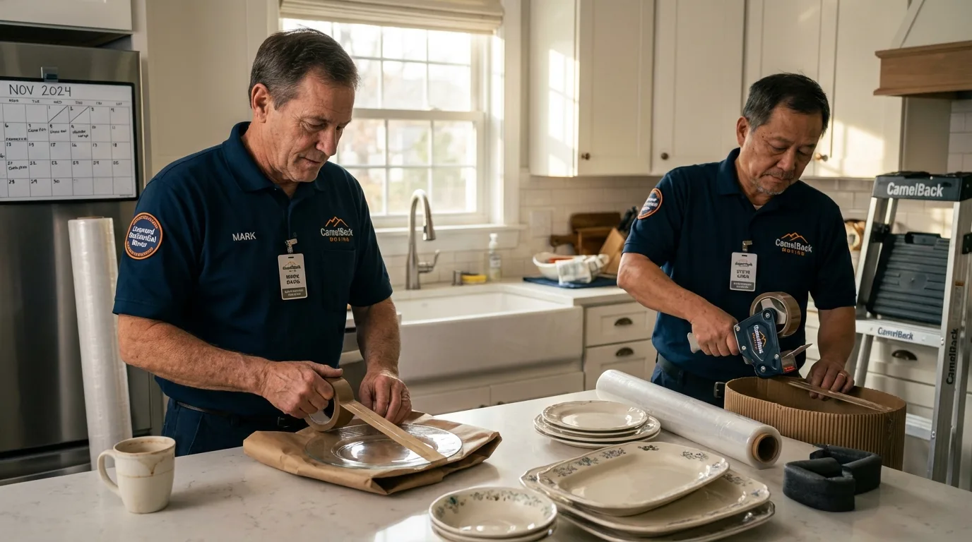 Professional crew packing kitchen dishware in Lynchburg, TN